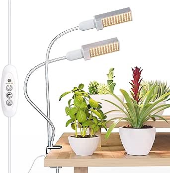 Relassy LED Grow Light for Indoor Plant, 15000Lux Sunlike Full Spectrum Grow Lamp, Dual Head Gooseneck Plant Light with Replaceable Bulb, Professional for Seedling Growing Blooming Fruiting Black