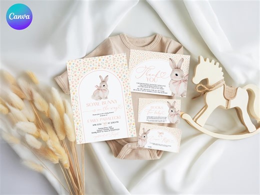 Complete Some Bunny is One Invitation Set – Books for Baby & Diaper Raffle (instant Download) EC2 - Etsy