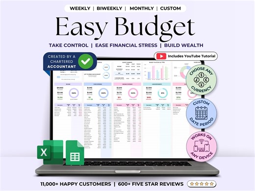 Excel Budget Spreadsheet Monthly Paycheck Budget Google Sheets Biweekly Budget Planner Weekly Salary Template Digital Easy Personal Budget - Etsy