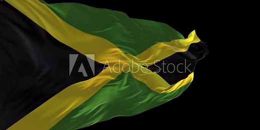 3d animation of the national flag of Jamaica waving in the wind.