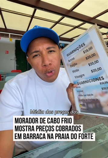 🏖️💸 PREÇOS NA PRAIA | Afinal, quanto custa passar o dia em uma das #praias mais famosas do Rio de Janeiro? Um morador de #CaboFrio resolveu responder à pergunta mostrando, em vídeo, os preços praticados em uma barraca da Praia do Forte e os valores rapidamente viraram assunto nas #redes sociais. Entre bebidas, petiscos e refeições, um item em especial chamou a atenção dos internautas: uma porção de calabresa anunciada por R$ 170. Segundo o autor do vídeo, a porção serve até duas pessoas, mas o