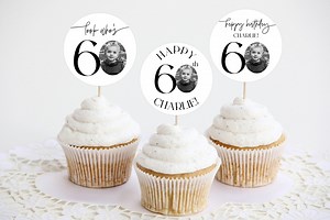 60th Birthday Cupcake Topper, 60th Cupcake Toppers, Look Who's 60, Photo Cupcake Toppers, Male Birthday Cupcake Toppers, Editable Template - Etsy