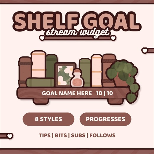 Shelf Goal Widget | 8 Aesthetic Styles | Streamelements Widget for Twitch | Kawaii / Cute / Cottagecore | Streamelements | TWITCH - Etsy