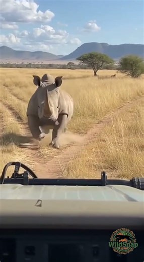 Rhino Charges Safari Jeep