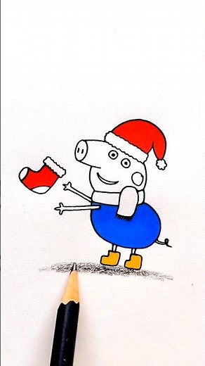 ✅️ Reverse Play 🤔 Drawing George Pig with a Christmas Hat & Stocking 🎅✨