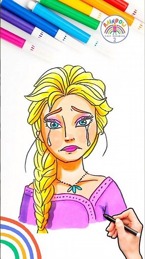 Elsa FROZEN | Draw Sad Elsa FROZEN Simple Tutorial 🌈👸🏼 #disney #FROZEN #elsa #shorts #sad