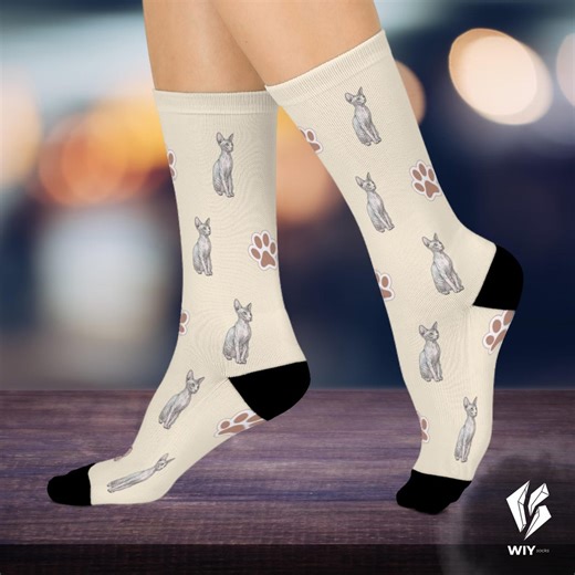 Sphynx Cat Socks, Unisex Cushioned Crew Socks, Feline Lover Gift - Etsy