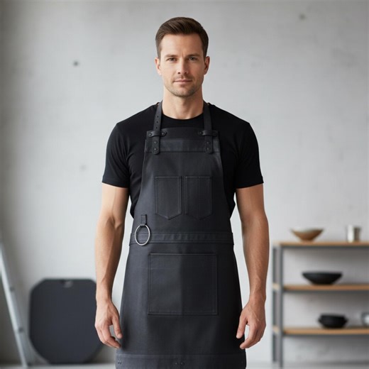 Black Leather Apron for Men, Custom Work Apron With Pockets, Vintage BBQ Chef Apron, Personalized Grill Apron - Etsy