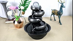 PeterIvan Tabletop Waterfall Fountain Indoor with Lights - 11 2/5” 5-Tier Cascading Flowing Water Blows Zen LED Lighted Fountain with Electric Submersible Pump Features Vision&Audition Relaxing