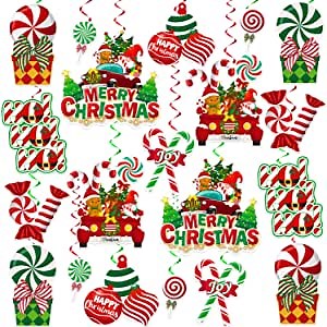 36 Pcs Peppermint Christmas Decorations Hanging Swirls, NO-DIY Peppermint Candy Decorations Ceiling Streams,Peppermint Decorations for Christmas Hanging Swirls for Christmas Candy Decorations