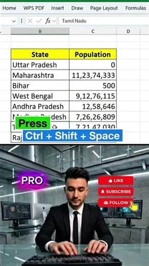 Excel Keyboard Shortcut to Select Entire Row, Column & Data Range Instantly! #excel #tips #lifehacks