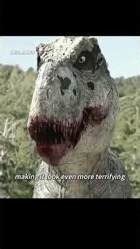 A Hadrosaurus is swallowing mud and sand in the river，Suddenly a Trex appeared behind it.