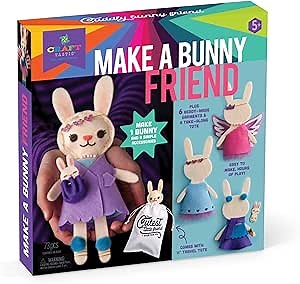 Craft-tastic – Make a Bunny Friend Craft Kit – Learn to Make 1 Easy-to-Sew Stuffie with Clothes & Accessories