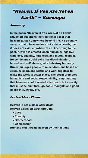 Heaven If You Are Not on Earth – Summary, Poetic devices, Theme & Message | 2nd PUC Kuvempu Poem