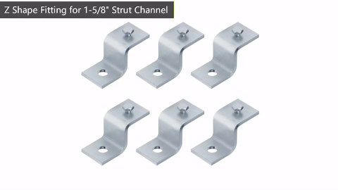 6 PCS Z Shape Fitting for 1-5/8"" Strut Channel, 1 Hole, 1 Tapped Hole, Strut Angle Connector Bracket, Accept 1/2"" Bolt, 5.6mm Thickness, Galvanized Steel, Silver