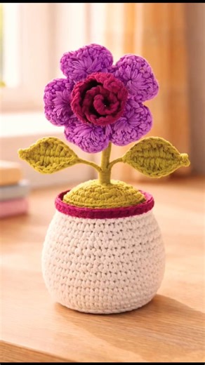 Cute Crochet Flower Pot 🌸🪴 | Easy DIY #shorts #viral #flowers #yt