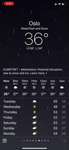 iOS Weather animation: Mixed Rain and Snow night