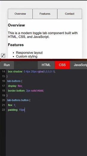 Toggle Tabs HTML CSS JavaScript #html #htmlcss #websitedevelopment #learning