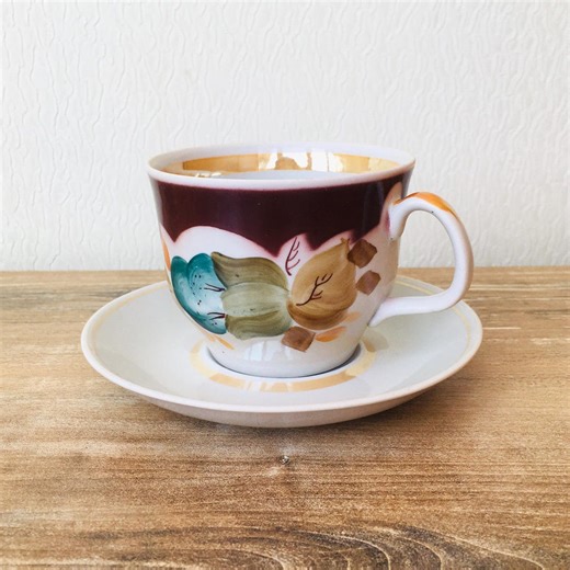 Vintage Porcelain Tea Cup and Saucer Set, Hand-painted, USSR, Polonne - 1970s - Etsy UK