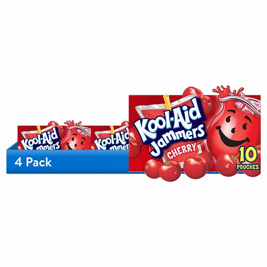 (4 pack) Kool-Aid Jammers Cherry Flavored Drink, 10 Ct Box, 6 fl oz Pouches, Liquids