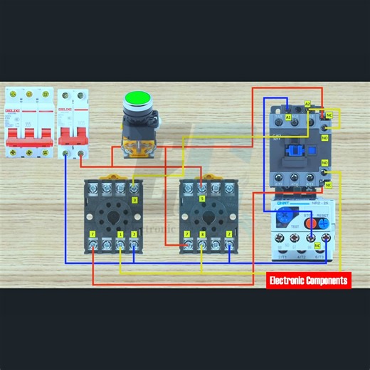 How to Use Two Time Relays for Single-Button Start/Stop Control – Circuit Diagram Explained | 𝐄𝐥𝐞𝐜𝐭𝐫𝐨𝐧𝐢𝐜 𝐂𝐨𝐦𝐩𝐨𝐧𝐞𝐧𝐭𝐬