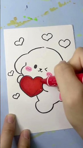 ハートを抱っこするかわいい子犬の描き方 ❤️🐶