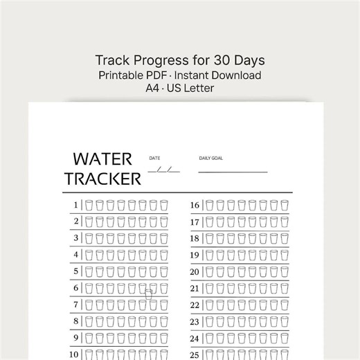 Water Tracker Printable | 30 Day Hydration Tracker PDF | Simple Daily Water Log | Instant Download - Etsy