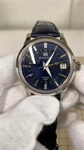 冠蓝狮（Grand Seiko）大精工gs新款奶油面GMT机械表手表男彩盘礼物SBGM255G 蓝盘SBGM257G