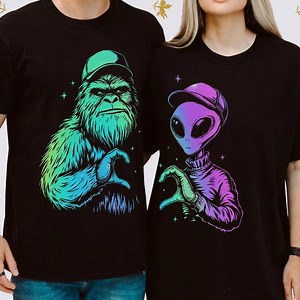 Couples Matching Valentine Shirts, Funny Bigfoot Alien Valentine Tee for Couples & Best Friends, Comfort Colors Shirts, Sasquatch Alien Love - Etsy