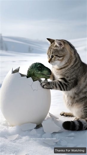 A cat save large egg falling in the snow 😭 #ai #egg #save #cat