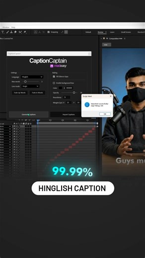 Motionsfly | Motion Design on Instagram: "The Easiest Way to Create Captions in After Effects ⚡ Captions are a big part of every reel — but creating them manually in After Effects wastes time and breaks workflow. Caption Captain is a smart AE panel built for editors who want speed and accuracy. Generate captions in English, Hinglish, and Spanish with near-perfect accuracy, even for mixed Hindi + English content. It automatically adds dynamic background boxes, includes two clean animation presets