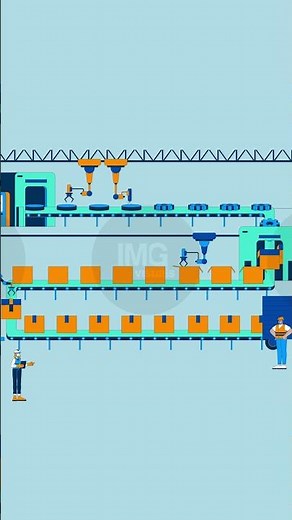 Automated factory assembly line cartoon vertical animation