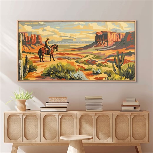 Cowboy Desert Canyon Framed Canvas Print: Rustic Western Wall Art - Etsy