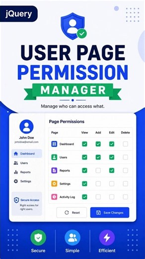 User Page Permission System with jQuery | Checkbox & Radio Button #coding #Shorts