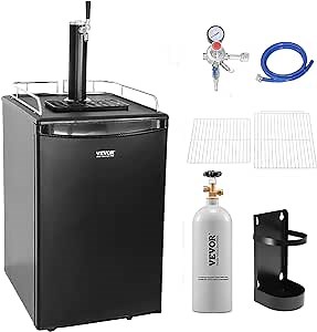 VEVOR Beer Kegerator, Single Tap Draft Beer Dispenser, Full Size Keg Refrigerator with Shelves, CO2 Cylinder, Drip Tray & Rail, 32°F- 50°F Temperature Control, Holds 1/6, 1/4, 1/2 Barrels, Black