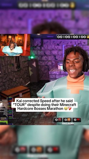 Kai corrected Speed after he said“TOUR” despite doing their MinecraftHardcore Bosses Marathon 😭