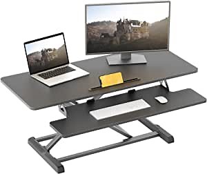 FEZIBO Standing Desk Converter, 40 Inch Height Adjustable Desk Riser with Deep Keyboard Tray, Sit Stand Desk for Home and Office, Modern Ergonomic Computer Workstation, Black