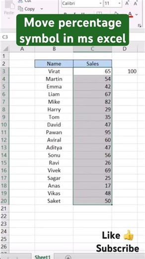 Move percentage symbol in ms excel 🔥✅ #shorts #excel #exceltips #exceltricks #algorithm #youtube
