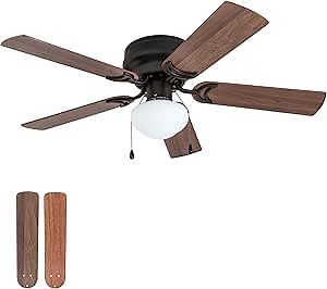Prominence Home Alvina Traditional 42 Inch Ceiling Fan with Light, LED Flush Mount Ceiling Fan, Indoor Fan with 5 Blades, Light Cherry and Maple Brown Blade Finish Options, Bronze (50860-01)