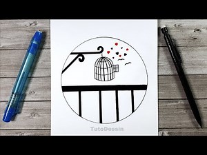 Scenery drawing in a circle | How to draw Love and Freedom | EASY Pencil Sketch drawing tutorial