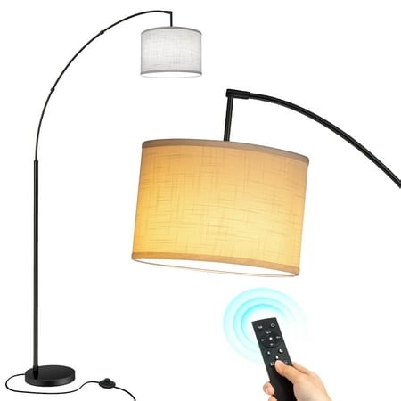OUTON 81" Arc Floor Lamp with Remote Clearance, 4 Color Temperatures LED Dimmable Modern Standing Lamps, Adjustable Linen Shade Tall Lamp for Living Room, Bedroom (Black White shade) - Walmart.ca