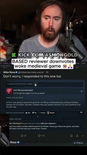 BASED reviewer downvotes woke medieval game