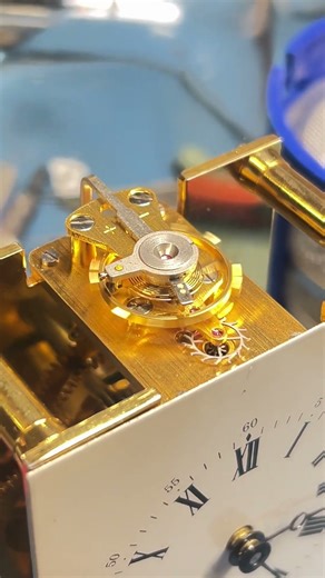 Carriage clock escapement - fully serviced by Vintage Clocks