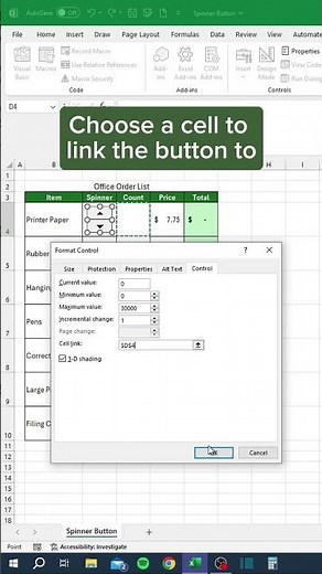 Spinner Buttons in Excel‼️ #excel