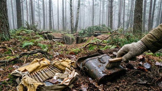 Sealed binoculars and buried gear found in an Eastern Front forest