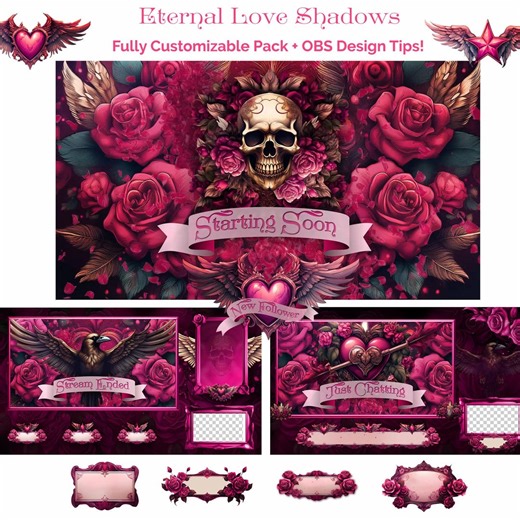 Gothic Pink Roses Stream Overlay Package: Animated Stream Pack - Etsy