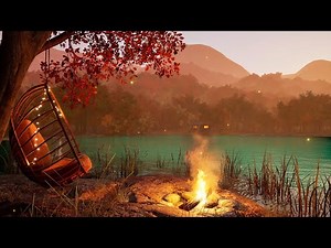 Relax Near the Autumn Lake with the Warm Fireplace Sound - Cozy Autumn Lake Ambience