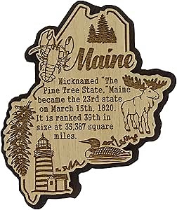 USA Maine State Map Wooden Magnet Souvenir Fridge Magnet Gift