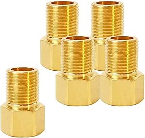 Hooshing 5PCS Brass Extension Pipe Nipple Connector 1/2" Female to 1/2" Male Pipe Longer Fitting Converter Adapter, Length 1.57 Inch/40 mm