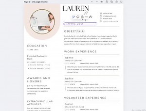 High School Student Resume Template, College Admissions, 1 Page Cv  2 Page Resume, Cv With Photo, Resume With Cover Letter, Resume for Teens - Etsy